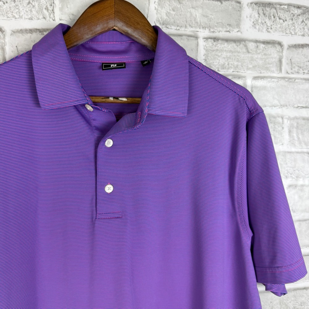 FootJoy Mens Golf Polo Shirt Purple Blue Micro Stripe Performance Stretch Large